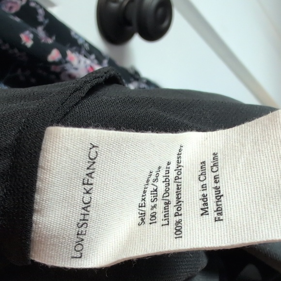 LoveShackFancy Silk Navy Midi Dress with Pink Floral Design - Picture 8 of 10